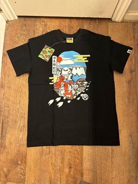 Bape Black Kids Tee with Colorful Japan Graphic